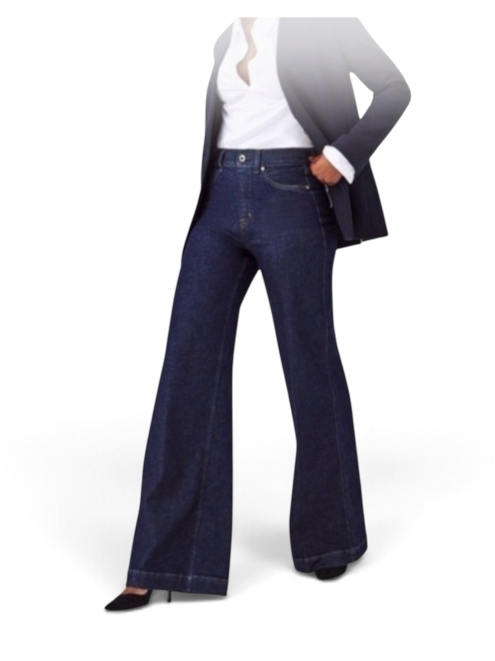 SpanxShape EveyWear Pull-On Dark Wash Flare Jeans Size Large Tall